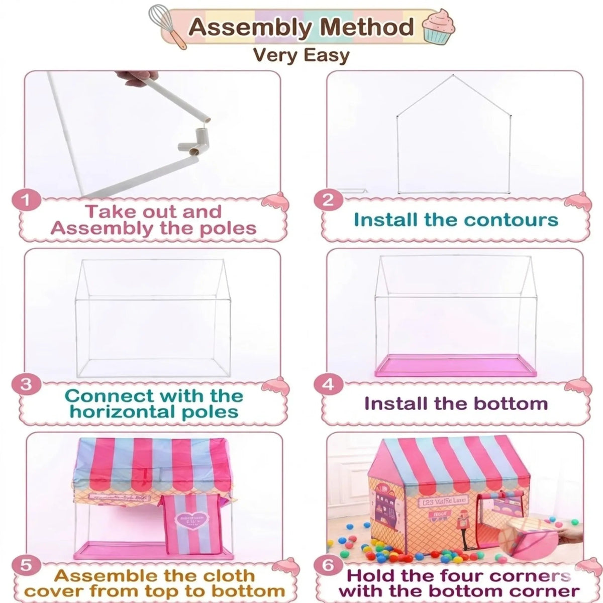 Kids Ice Cream Bakery Play Tent Pop Up Playhouse Outdoor Play Equipment - Pink - Baby & Kids > Baby & Kid's Toys > Outdoor Play Equipment - Rivercity House & Home Co. (ABN 18 642 972 209) - Affordable Modern Furniture Australia