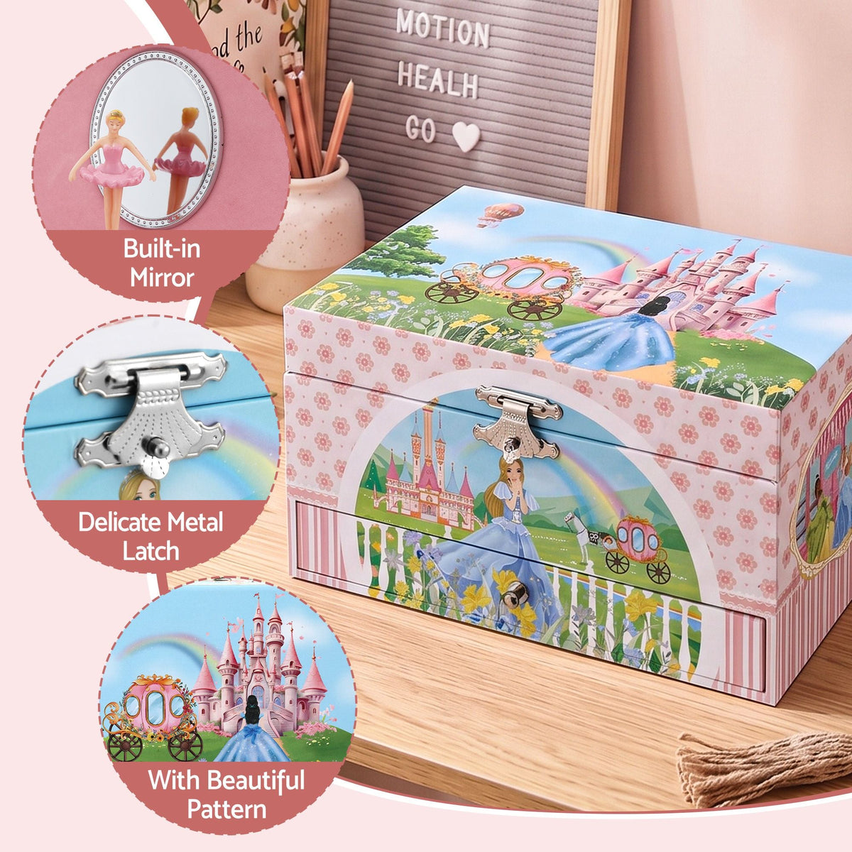 Kids Jewellery Box Organiser with Music and Drawer for Girls - Baby & Kids > Kid's Furniture > Toy Boxes - Rivercity House & Home Co. (ABN 18 642 972 209) - Affordable Modern Furniture Australia