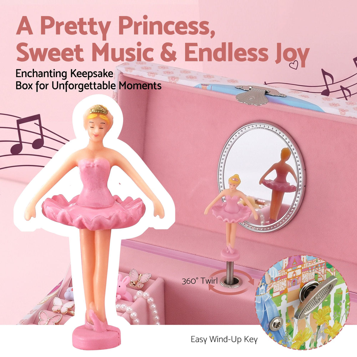 Kids Jewellery Box Organiser with Music and Drawer for Girls - Baby & Kids > Kid's Furniture > Toy Boxes - Rivercity House & Home Co. (ABN 18 642 972 209) - Affordable Modern Furniture Australia