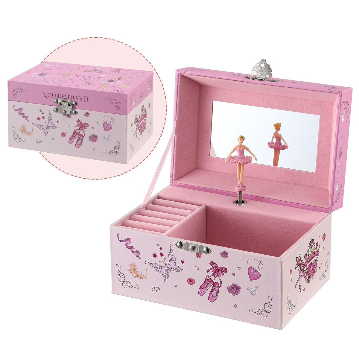Kids Jewellery Box Organiser with Music and Mirror for Girls - Pink - Baby & Kids > Kid's Furniture > Toy Boxes - Rivercity House & Home Co. (ABN 18 642 972 209) - Affordable Modern Furniture Australia