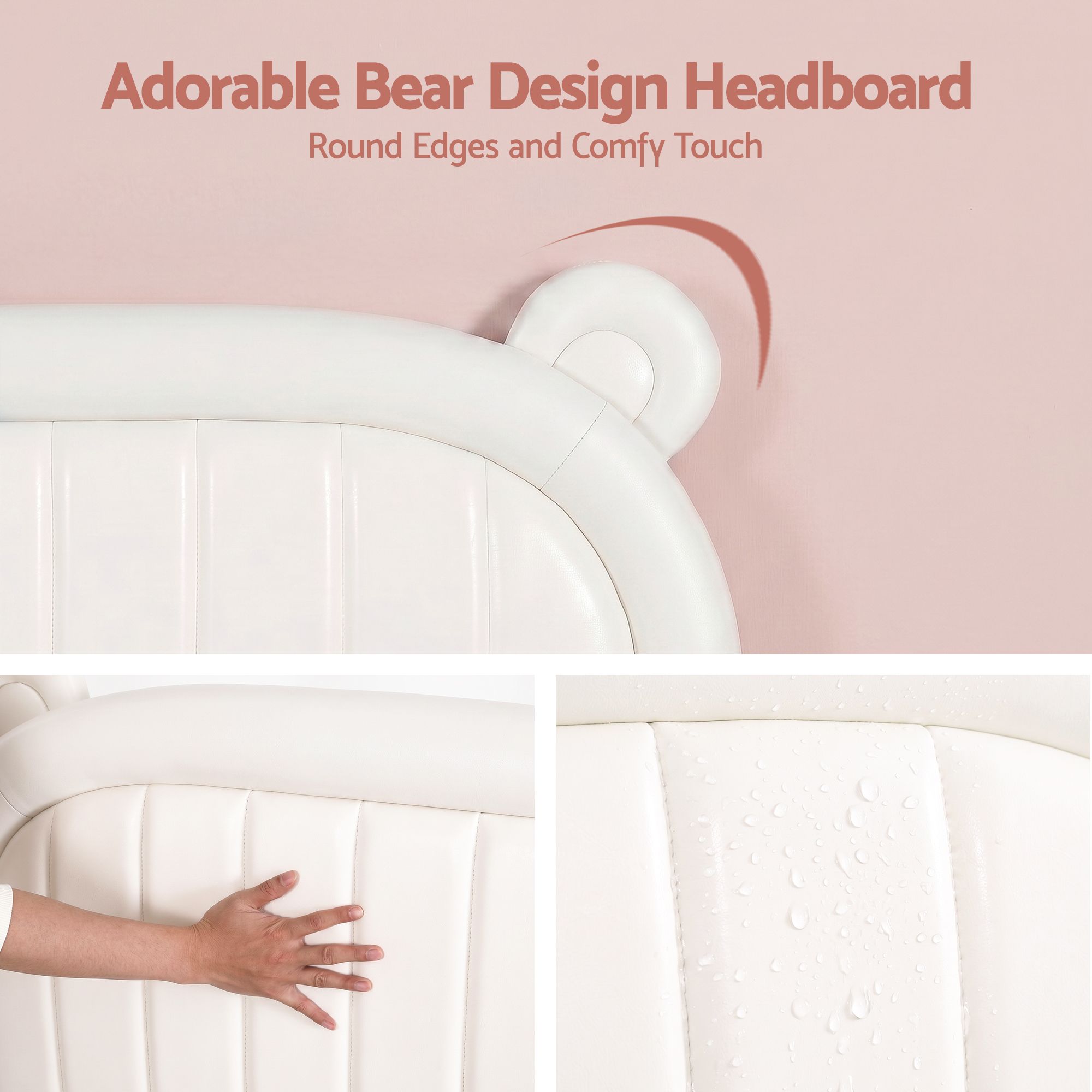 Kids King Single Bed Frame Bear Ears Headboard Upholstered Leather Platform Bed for Child - Furniture > Bedroom > Beds & Bed Frames - Rivercity House & Home Co. (ABN 18 642 972 209) - Affordable Modern Furniture Australia