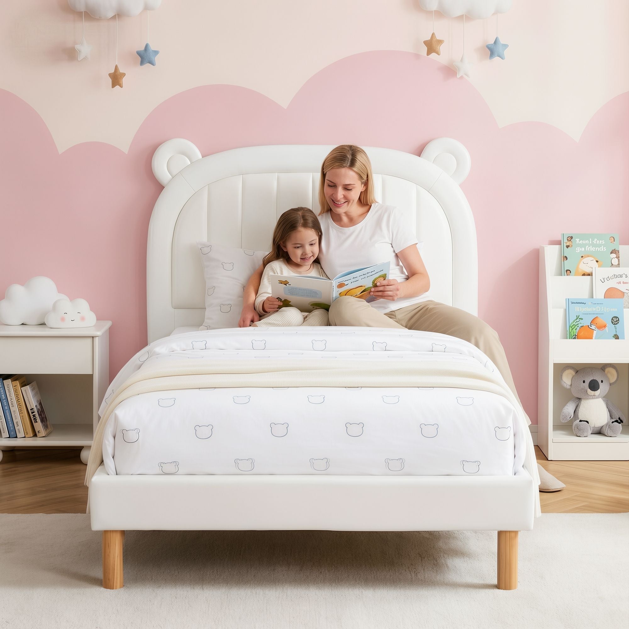 Kids King Single Bed Frame Bear Ears Headboard Upholstered Leather Platform Bed for Child - Furniture > Bedroom > Beds & Bed Frames - Rivercity House & Home Co. (ABN 18 642 972 209) - Affordable Modern Furniture Australia