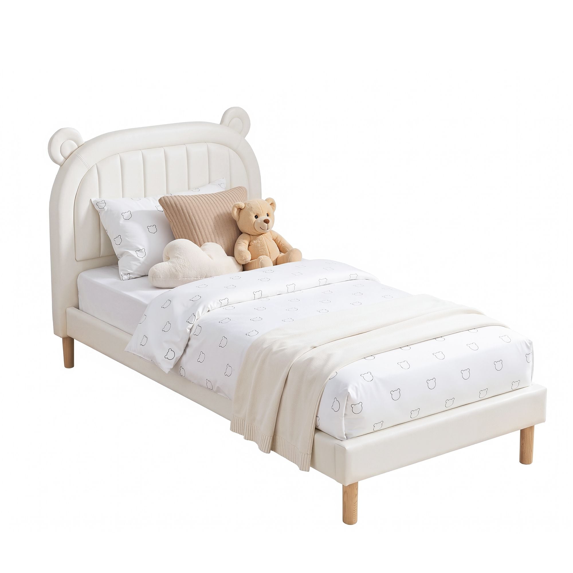 Kids King Single Bed Frame Bear Ears Headboard Upholstered Leather Platform Bed for Child - Furniture > Bedroom > Beds & Bed Frames - Rivercity House & Home Co. (ABN 18 642 972 209) - Affordable Modern Furniture Australia