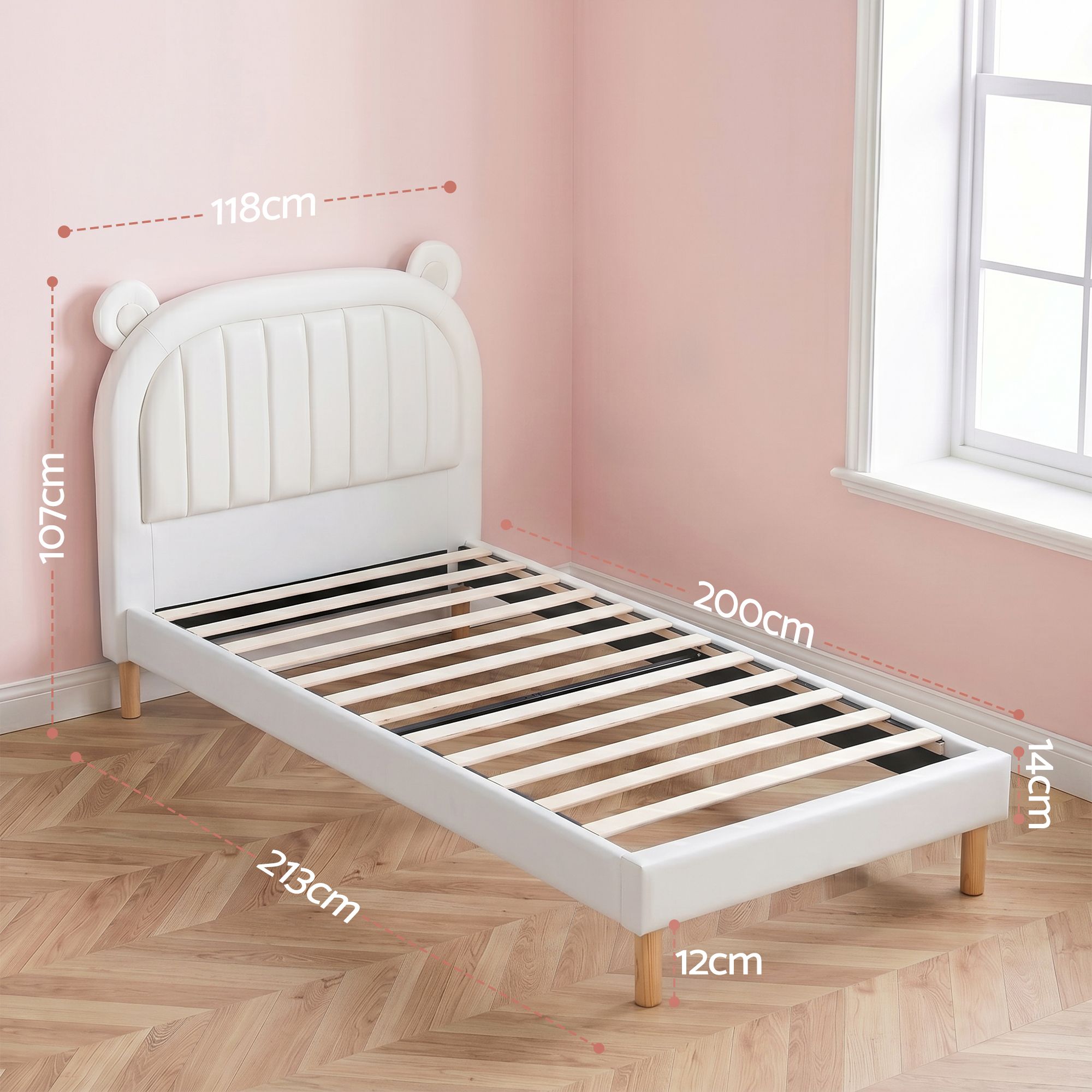 Kids King Single Bed Frame Bear Ears Headboard Upholstered Leather Platform Bed for Child - Furniture > Bedroom > Beds & Bed Frames - Rivercity House & Home Co. (ABN 18 642 972 209) - Affordable Modern Furniture Australia