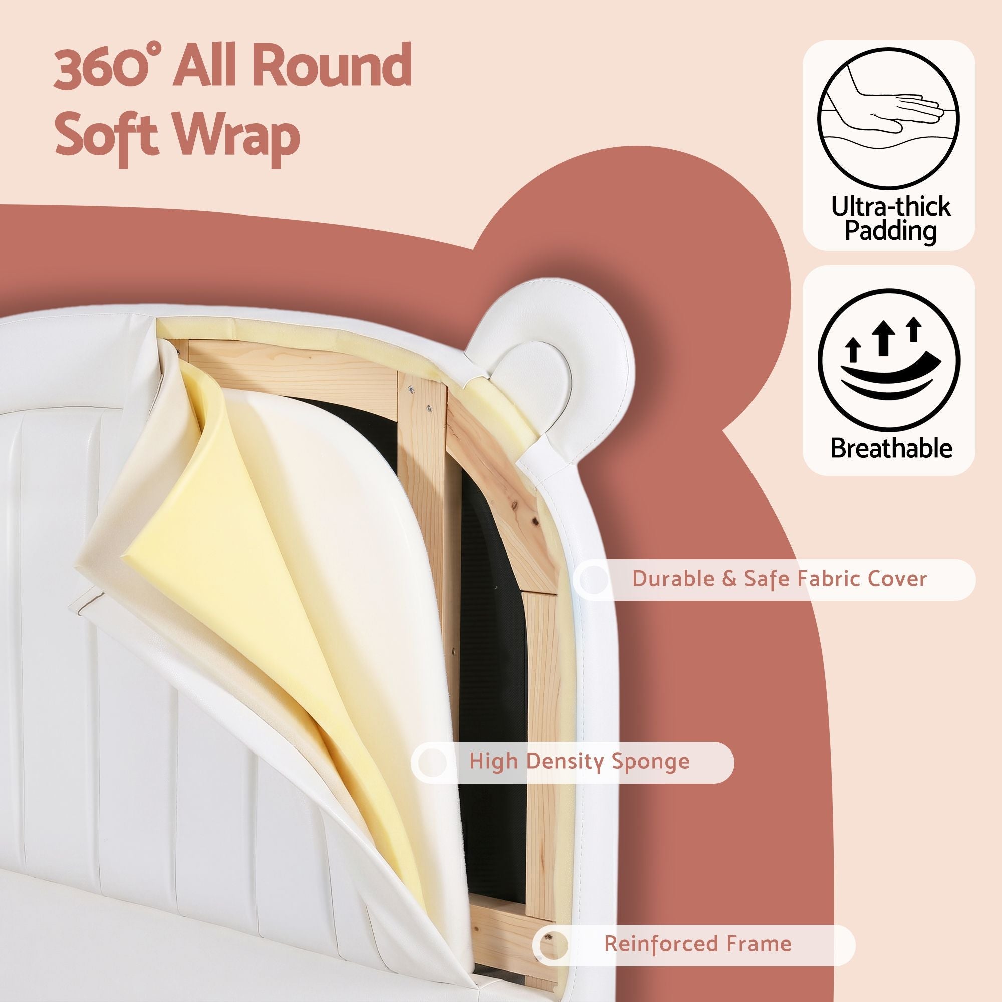 Kids King Single Bed Frame Bear Ears Headboard Upholstered Leather Platform Bed for Child - Furniture > Bedroom > Beds & Bed Frames - Rivercity House & Home Co. (ABN 18 642 972 209) - Affordable Modern Furniture Australia
