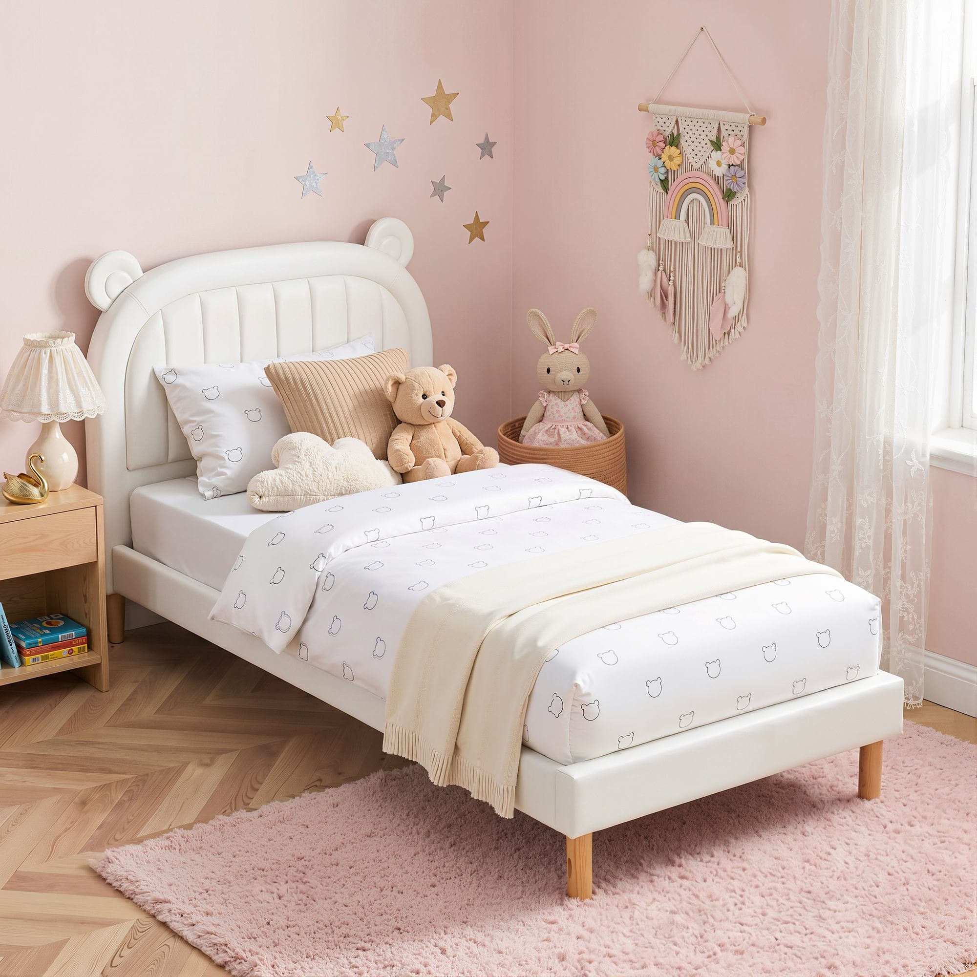 Kids King Single Bed Frame Bear Ears Headboard Upholstered Leather Platform Bed for Child - Furniture > Bedroom > Beds & Bed Frames - Rivercity House & Home Co. (ABN 18 642 972 209) - Affordable Modern Furniture Australia