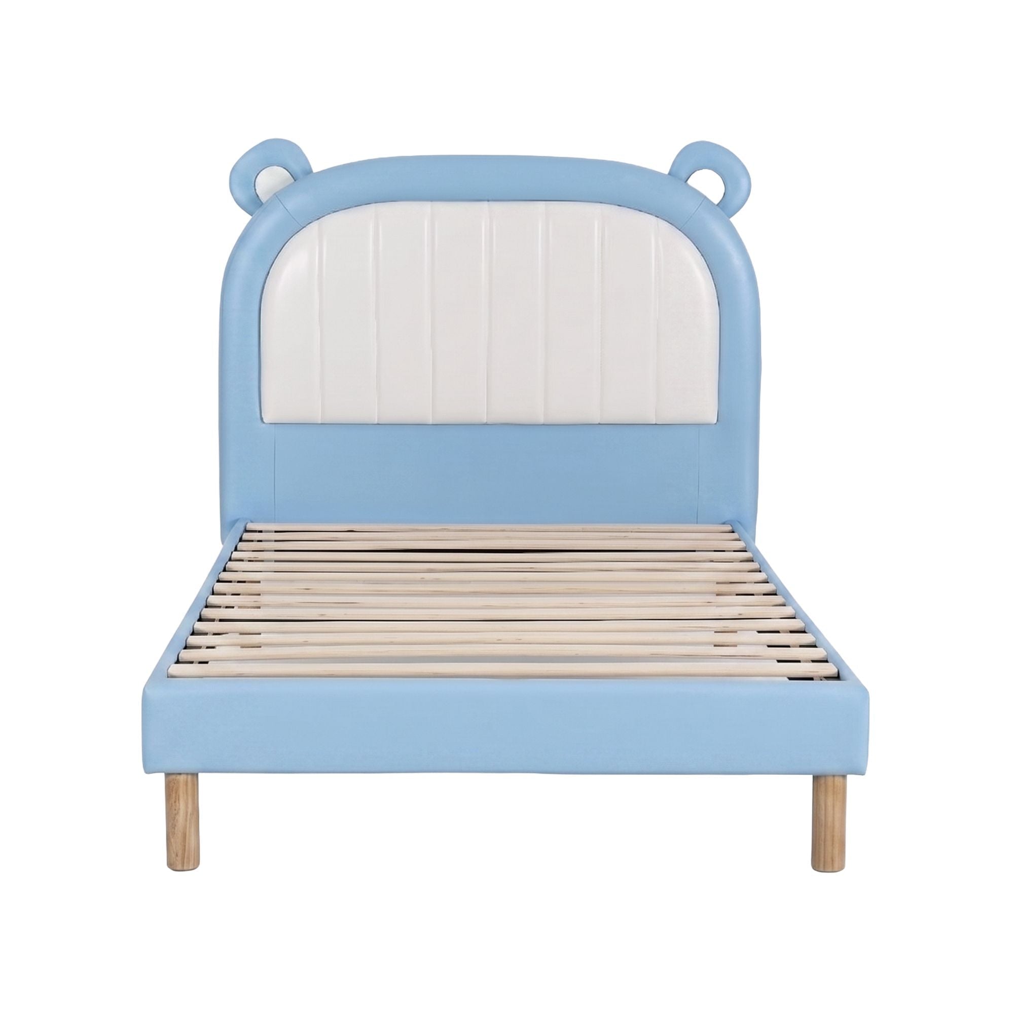 Kids King Single Bed Frame Upholstered Bear Headboard Waterproof Leather Boys Bed 180kg Capacity Blue and White - Furniture > Bedroom > Beds & Bed Frames - Rivercity House & Home Co. (ABN 18 642 972 209) - Affordable Modern Furniture Australia