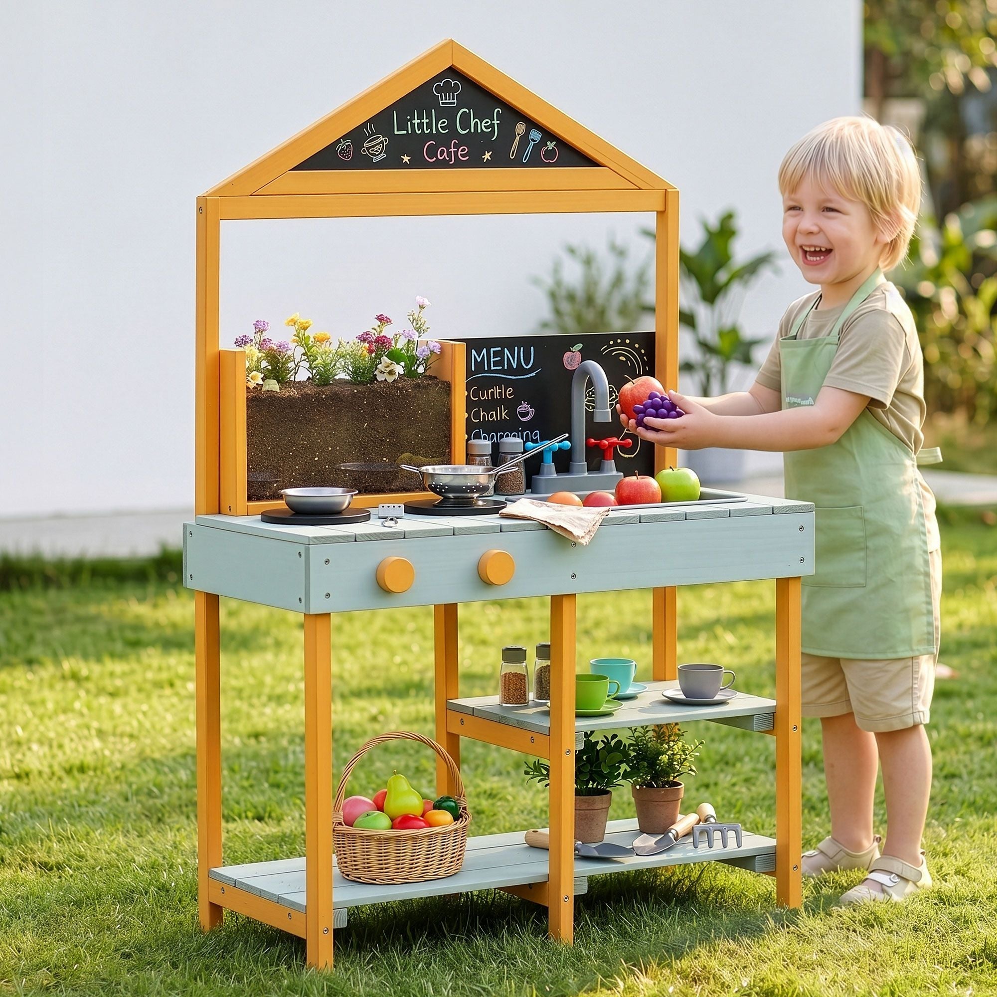 Kids Mud Kitchen Play Set with Blackboard 110cm - Multicoloured - Baby & Kids > Baby & Kid's Toys > Pretend Play - Rivercity House & Home Co. (ABN 18 642 972 209) - Affordable Modern Furniture Australia