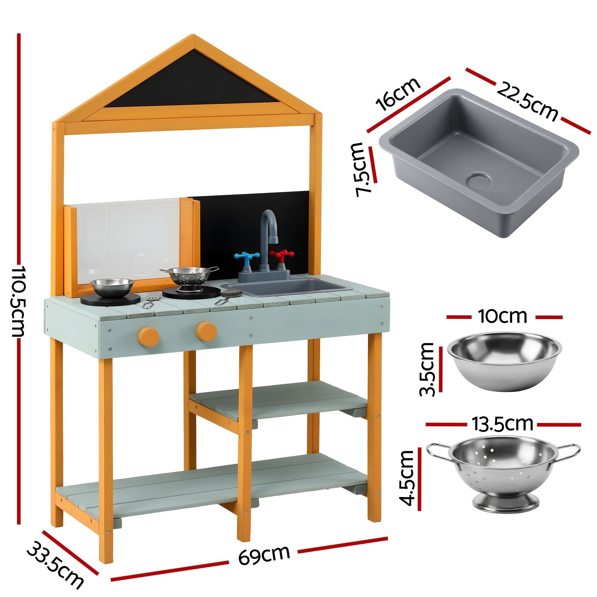 Kids Mud Kitchen Play Set with Blackboard 110cm - Multicoloured - Baby & Kids > Baby & Kid's Toys > Pretend Play - Rivercity House & Home Co. (ABN 18 642 972 209) - Affordable Modern Furniture Australia