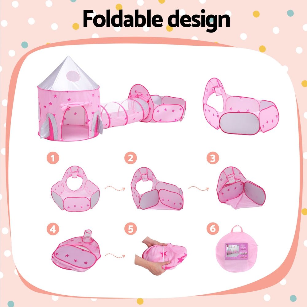 Kids Playhouse Play Tent Pop Up Castle Crawl Tunnel Basketball Hoop Pink - Baby & Kids > Baby & Kids Others - Rivercity House & Home Co. (ABN 18 642 972 209) - Affordable Modern Furniture Australia