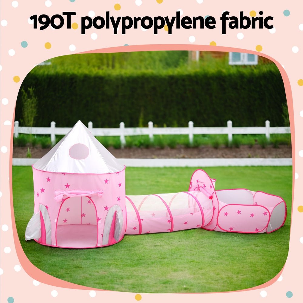 Kids Playhouse Play Tent Pop Up Castle Crawl Tunnel Basketball Hoop Pink - Baby & Kids > Baby & Kids Others - Rivercity House & Home Co. (ABN 18 642 972 209) - Affordable Modern Furniture Australia