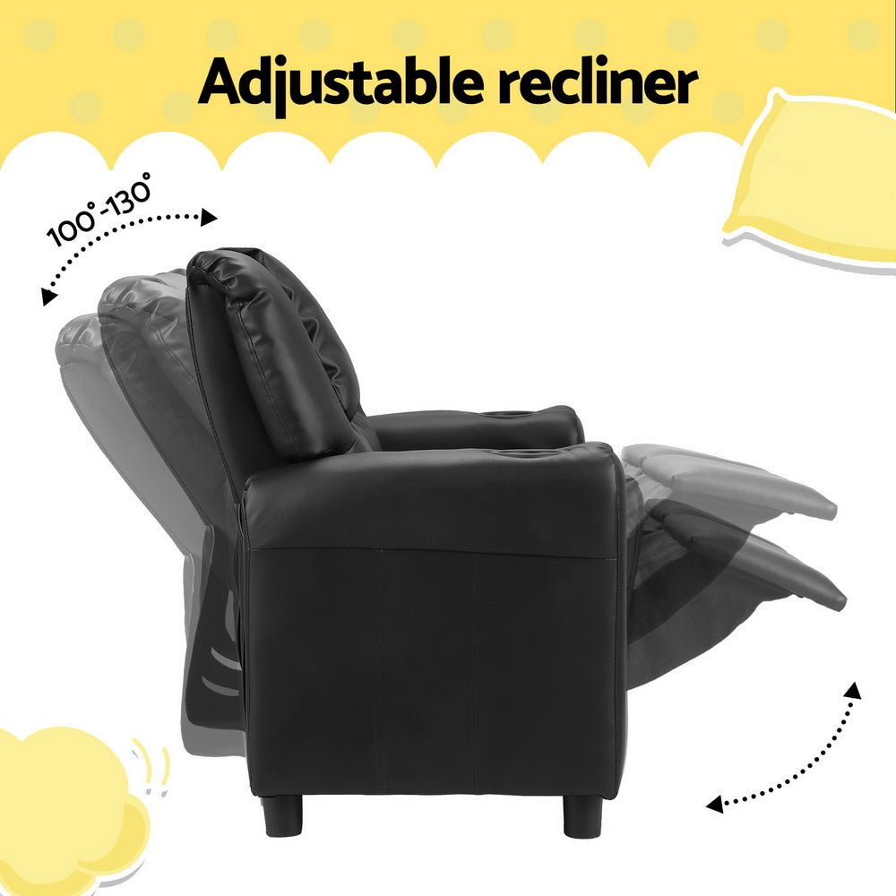Kids Recliner Chair Double PU Leather Sofa Lounge Couch Armchair Black - Baby & Kids > Kid's Furniture - Rivercity House & Home Co. (ABN 18 642 972 209) - Affordable Modern Furniture Australia