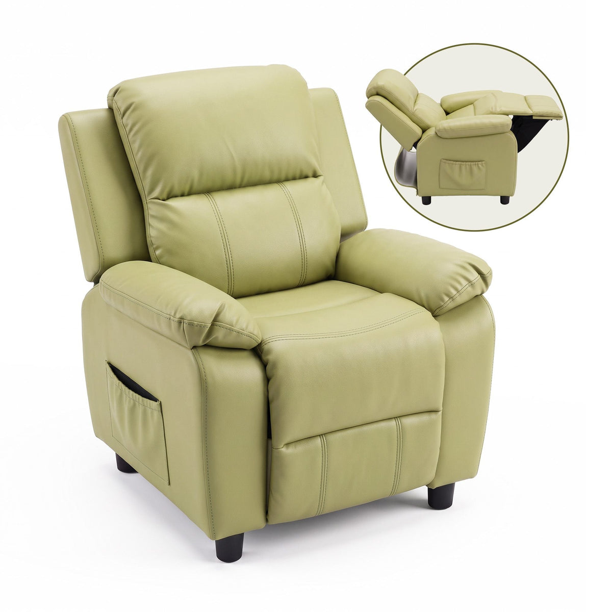 Kids Recliner Chair with Adjustable Backrest, Armrest Storage & Side Pockets - Green - Baby & Kids > Kid's Furniture > Kid's Tables, Chairs & Seats - Rivercity House & Home Co. (ABN 18 642 972 209) - Affordable Modern Furniture Australia