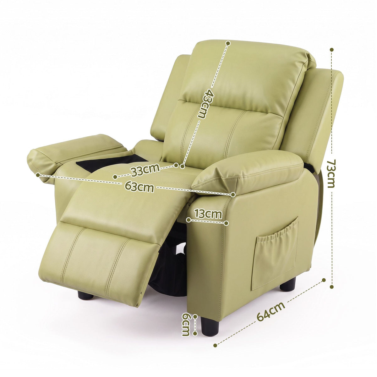 Kids Recliner Chair with Adjustable Backrest, Armrest Storage & Side Pockets - Green - Baby & Kids > Kid's Furniture > Kid's Tables, Chairs & Seats - Rivercity House & Home Co. (ABN 18 642 972 209) - Affordable Modern Furniture Australia