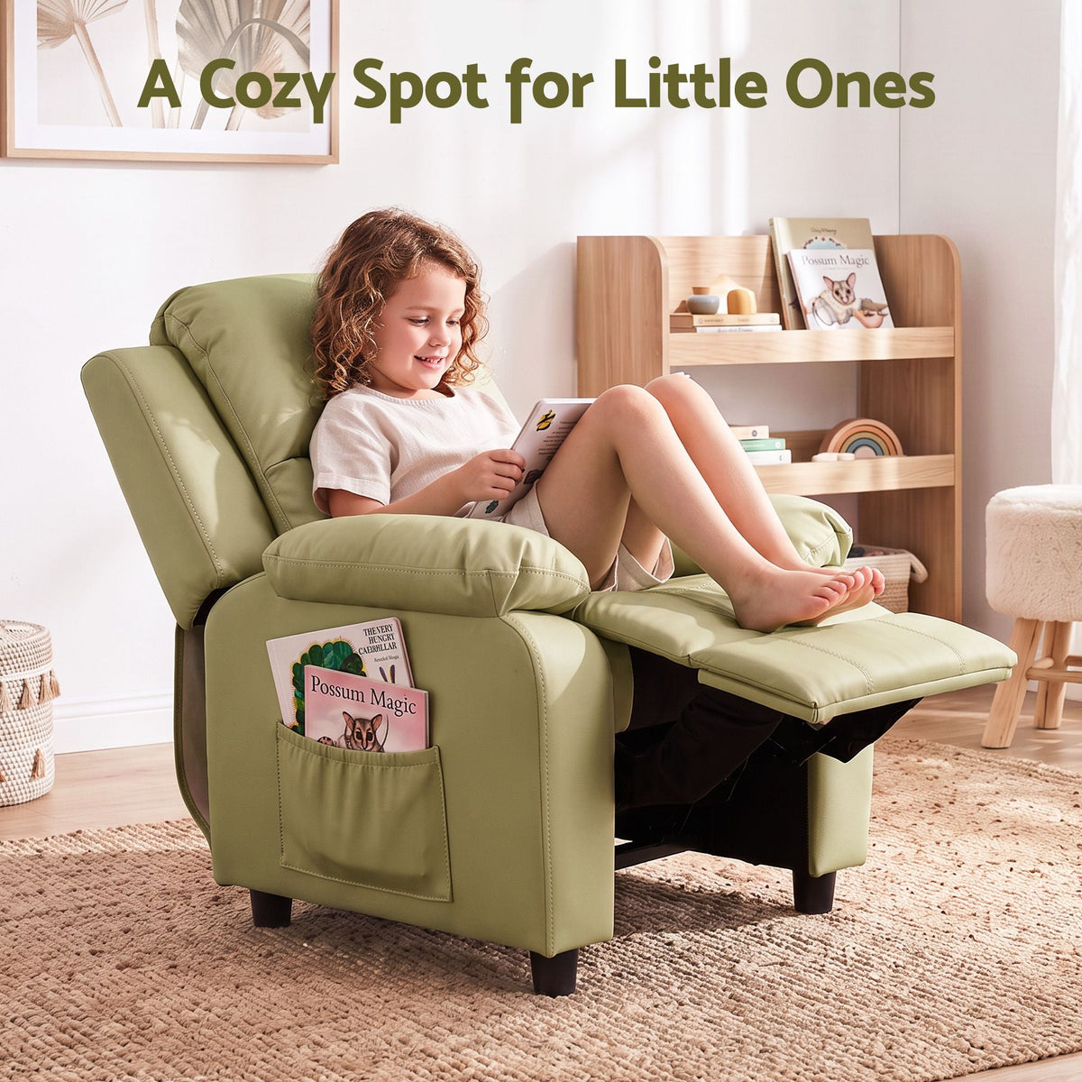Kids Recliner Chair with Adjustable Backrest, Armrest Storage & Side Pockets - Green - Baby & Kids > Kid's Furniture > Kid's Tables, Chairs & Seats - Rivercity House & Home Co. (ABN 18 642 972 209) - Affordable Modern Furniture Australia