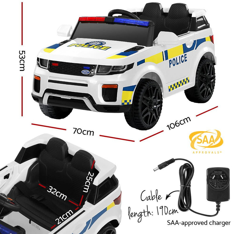 Kids Ride On Car Electric Patrol Police Toy Cars Remote Control 12V White - Baby & Kids > Ride on Cars, Go - karts & Bikes - Rivercity House & Home Co. (ABN 18 642 972 209) - Affordable Modern Furniture Australia