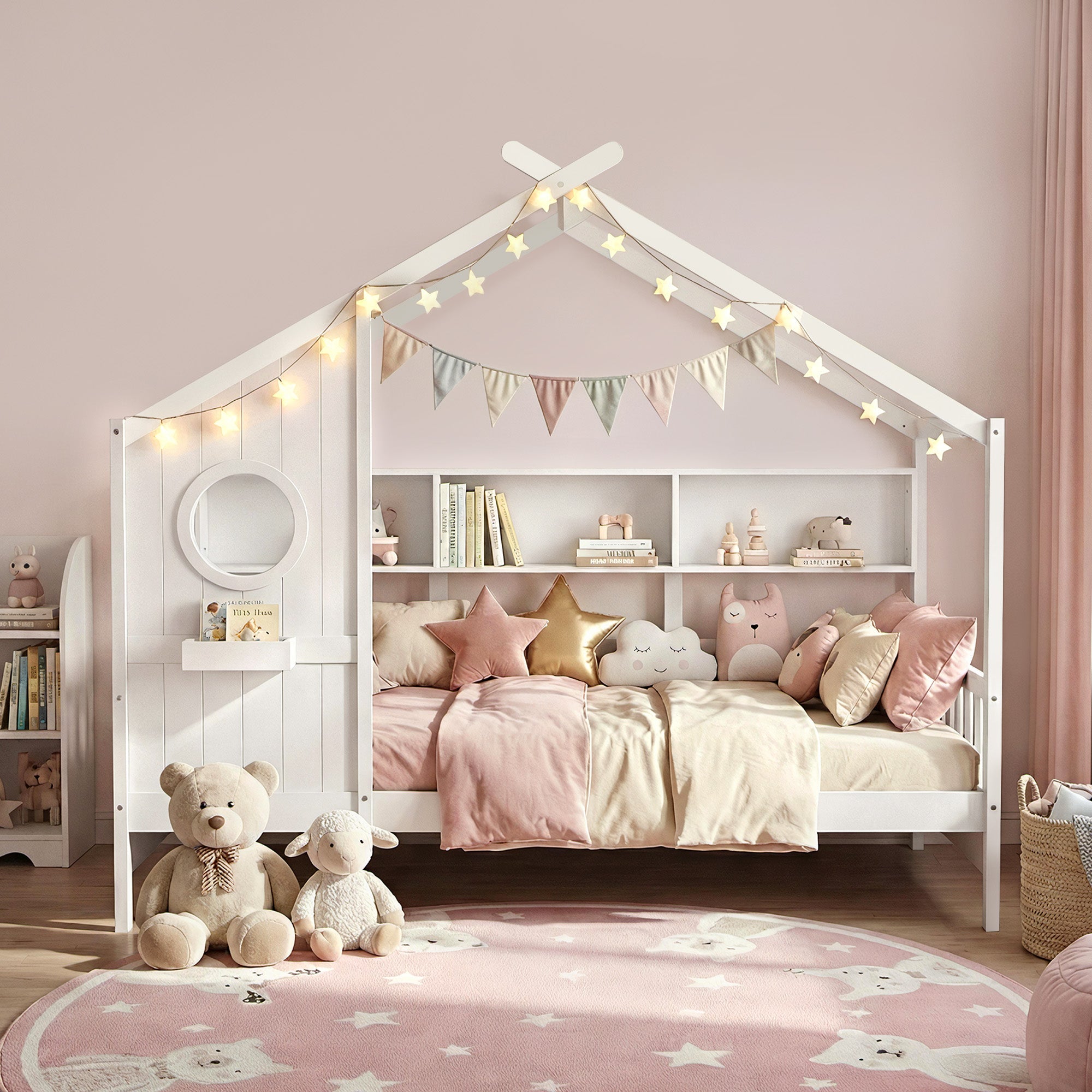 Kids Single Bed Frame House Bed Solid Wood Montessori Bed for Toddler White - Furniture > Bedroom > Beds & Bed Frames - Rivercity House & Home Co. (ABN 18 642 972 209) - Affordable Modern Furniture Australia