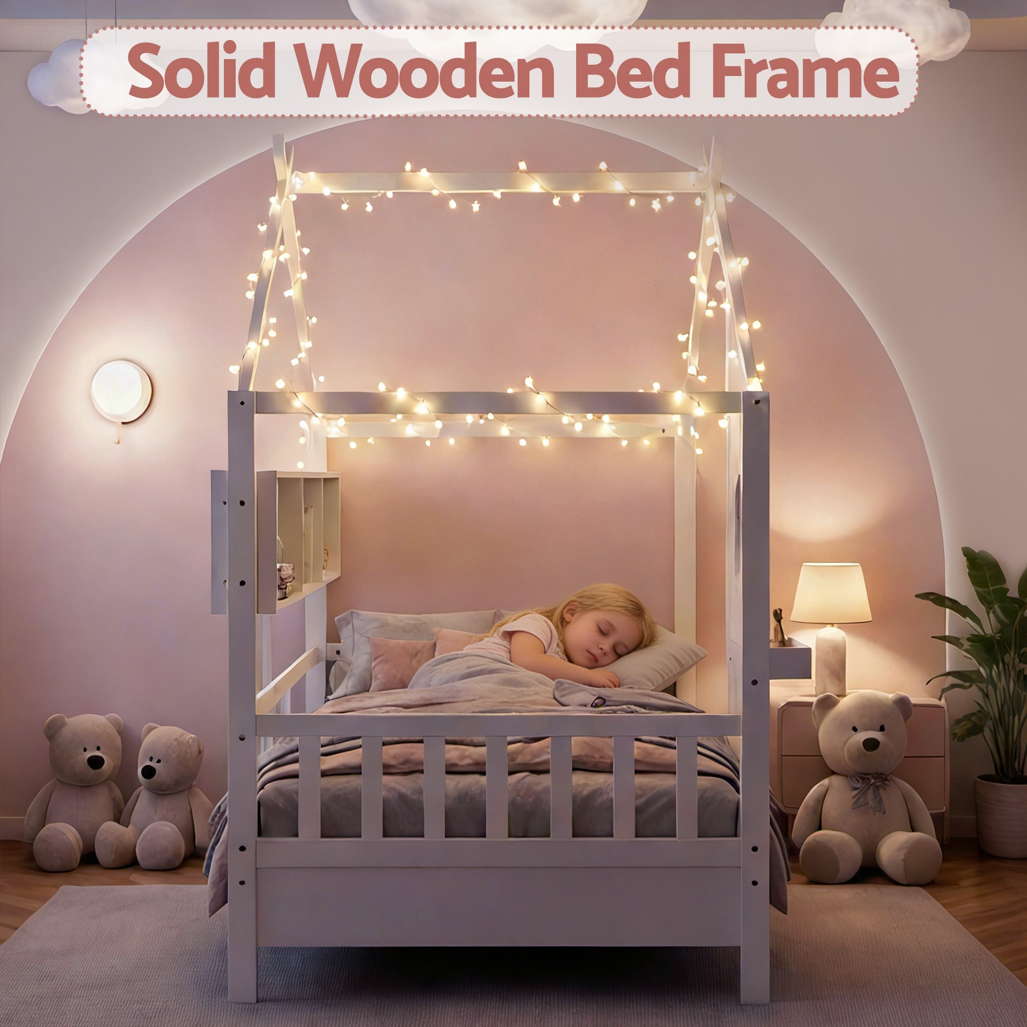 Kids Single Bed Frame House Bed Solid Wood Montessori Bed for Toddler White - Furniture > Bedroom > Beds & Bed Frames - Rivercity House & Home Co. (ABN 18 642 972 209) - Affordable Modern Furniture Australia
