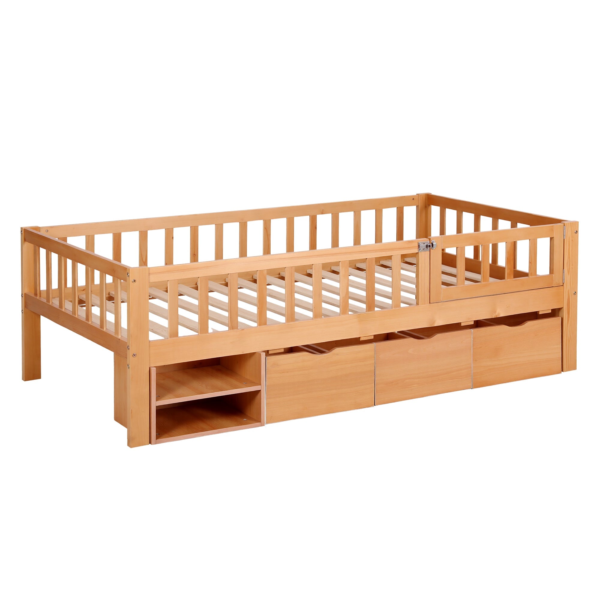 Kids Single Bed Frame with 3 Storage Drawer Montessori Bed for Toddler Natural - Furniture > Bedroom > Beds & Bed Frames - Rivercity House & Home Co. (ABN 18 642 972 209) - Affordable Modern Furniture Australia