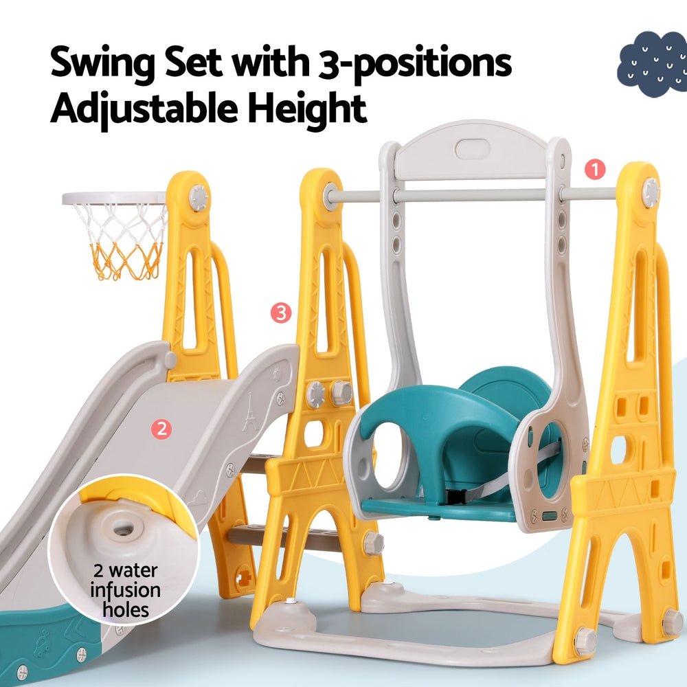 Kids Slide Swing Set Basketball Outdoor Toys Adjustable Height 140cm Green - Baby & Kids > Toys - Rivercity House & Home Co. (ABN 18 642 972 209) - Affordable Modern Furniture Australia