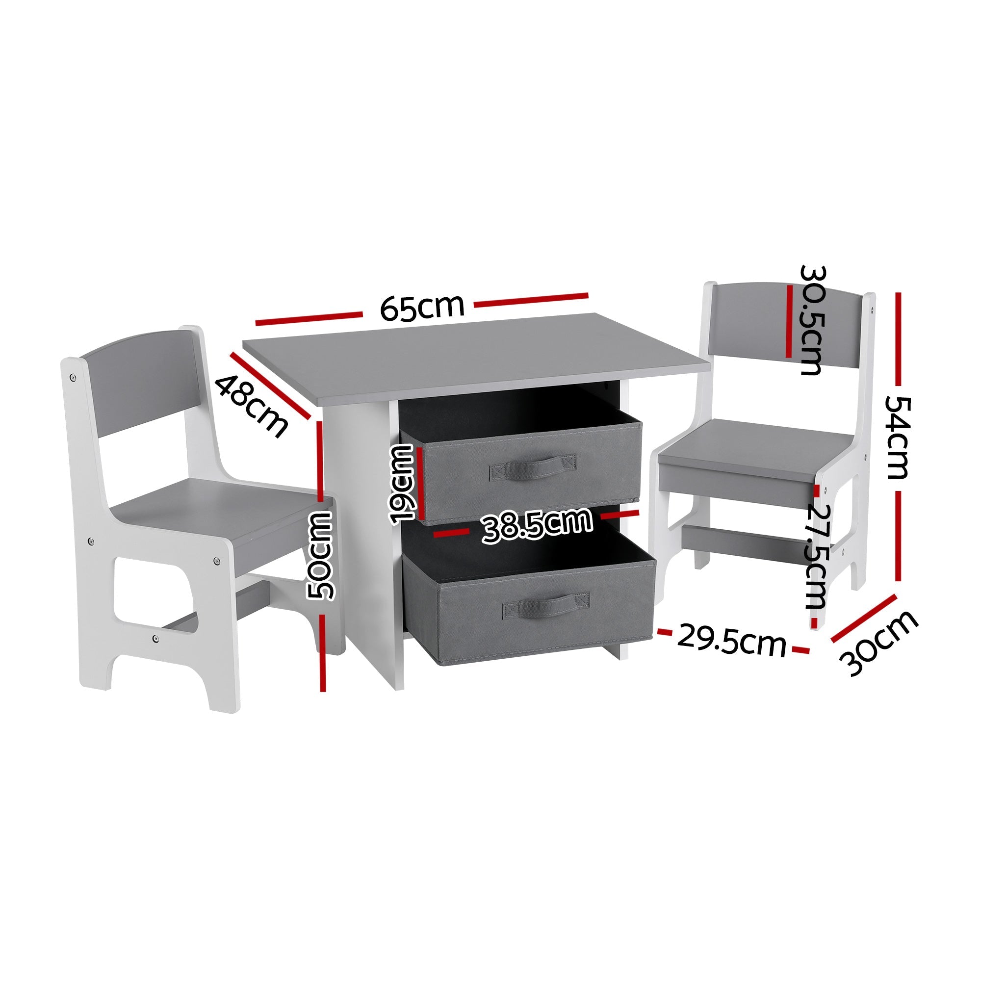 Kids Table and 2 Chairs Set Wooden Activity Table wit 2 Storage Drawers, Toddler Table and Chair Set for Children Drawing, Reading, Crafts, Eating, Grey - Baby & Kids > Kid's Furniture > Kid's Tables, Chairs & Seats - Rivercity House & Home Co. (ABN 18 642 972 209) - Affordable Modern Furniture Australia