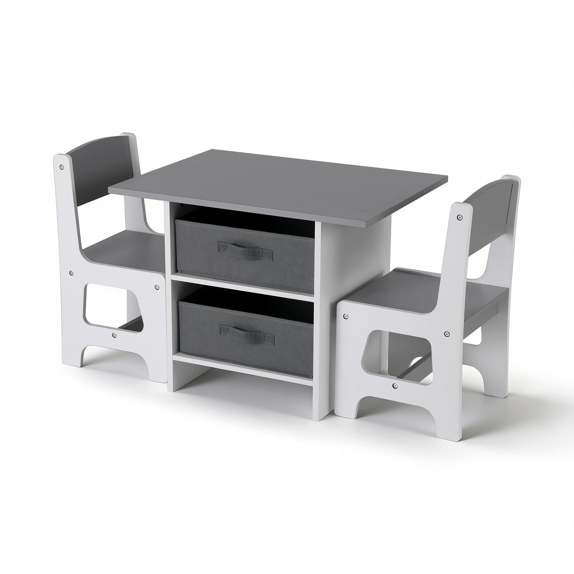 Kids Table and 2 Chairs Set Wooden Activity Table wit 2 Storage Drawers, Toddler Table and Chair Set for Children Drawing, Reading, Crafts, Eating, Grey - Baby & Kids > Kid's Furniture > Kid's Tables, Chairs & Seats - Rivercity House & Home Co. (ABN 18 642 972 209) - Affordable Modern Furniture Australia