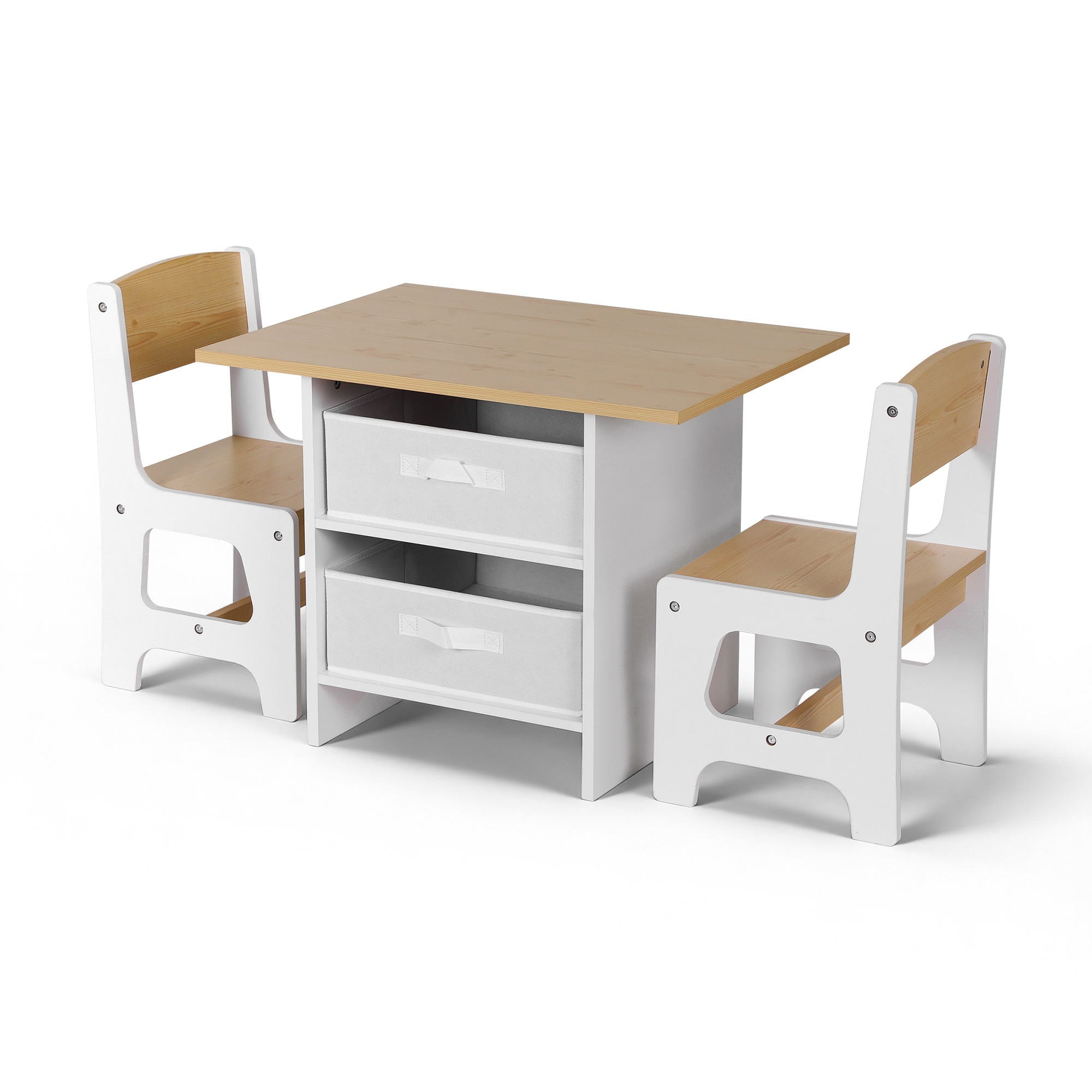 Kids Table and 2 Chairs Set Wooden Activity Table wit 2 Storage Drawers, Toddler Table and Chair Set for Children Drawing, Reading, Crafts, Eating, Natural - Baby & Kids > Kid's Furniture > Kid's Tables, Chairs & Seats - Rivercity House & Home Co. (ABN 18 642 972 209) - Affordable Modern Furniture Australia