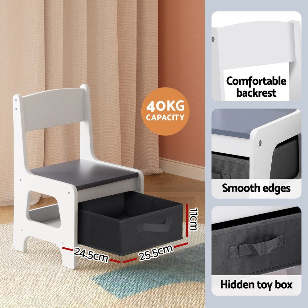 Kids Table and Chairs Set Play Activity Toys Storage Chalkboard Desk Grey - Baby & Kids > Kid's Furniture > Kid's Tables, Chairs & Seats - Rivercity House & Home Co. (ABN 18 642 972 209) - Affordable Modern Furniture Australia