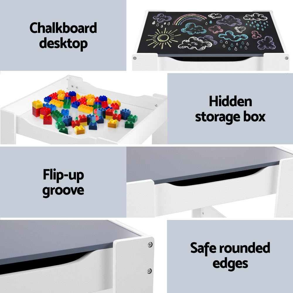 Kids Table and Chairs Set Play Activity Toys Storage Chalkboard Desk Grey - Baby & Kids > Kid's Furniture > Kid's Tables, Chairs & Seats - Rivercity House & Home Co. (ABN 18 642 972 209) - Affordable Modern Furniture Australia