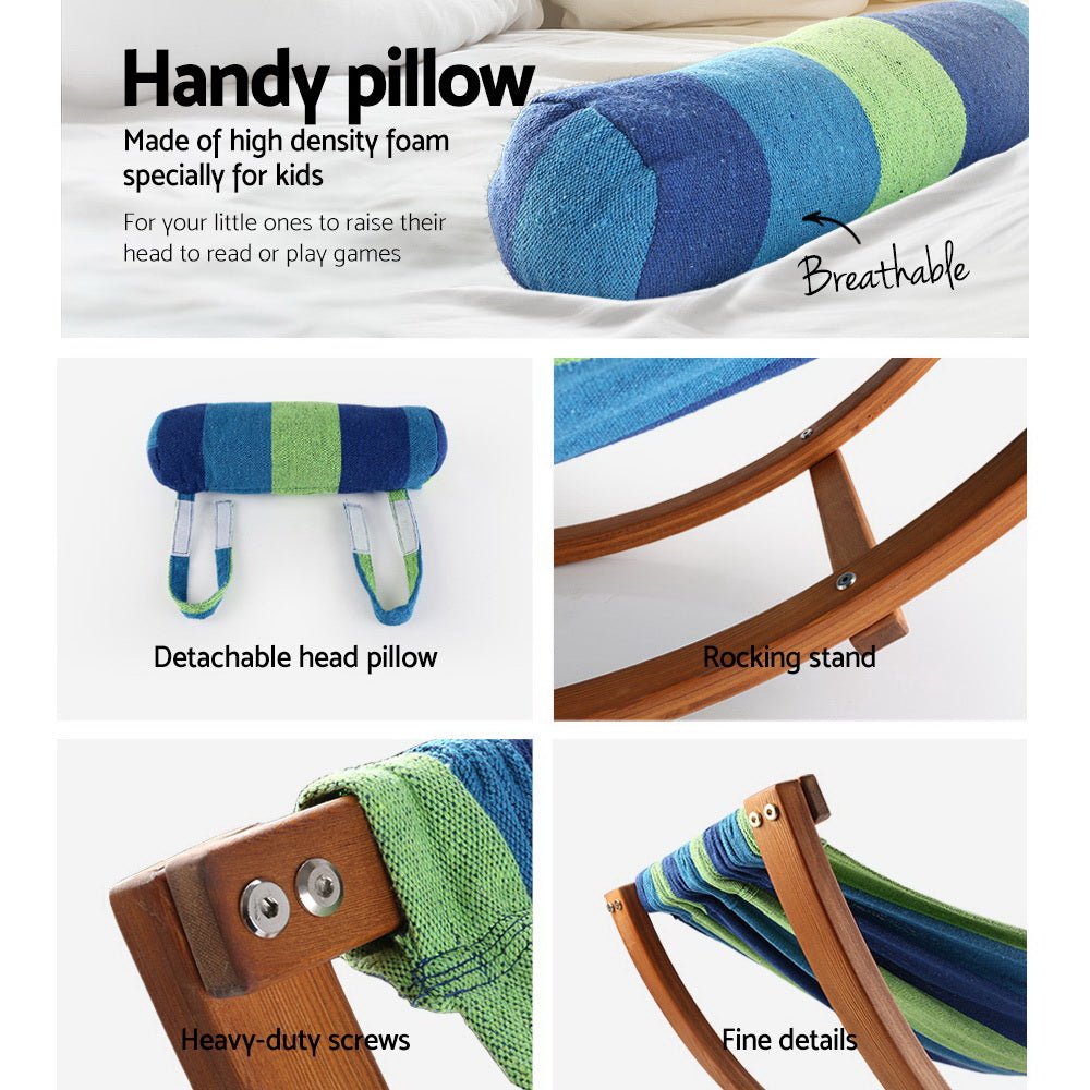 Kids Timber Hammock Bed Swing - Blue - Home & Garden > Hammocks - Rivercity House & Home Co. (ABN 18 642 972 209) - Affordable Modern Furniture Australia