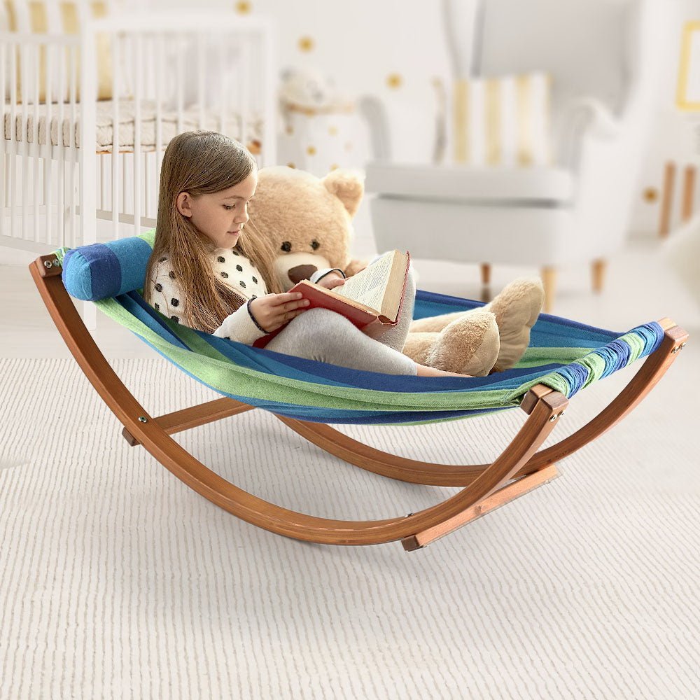 Kids Timber Hammock Bed Swing - Blue - Home & Garden > Hammocks - Rivercity House & Home Co. (ABN 18 642 972 209) - Affordable Modern Furniture Australia