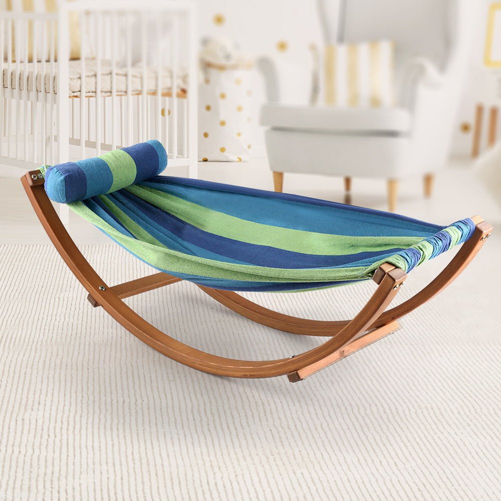 Kids Timber Hammock Bed Swing - Blue - Home & Garden > Hammocks - Rivercity House & Home Co. (ABN 18 642 972 209) - Affordable Modern Furniture Australia