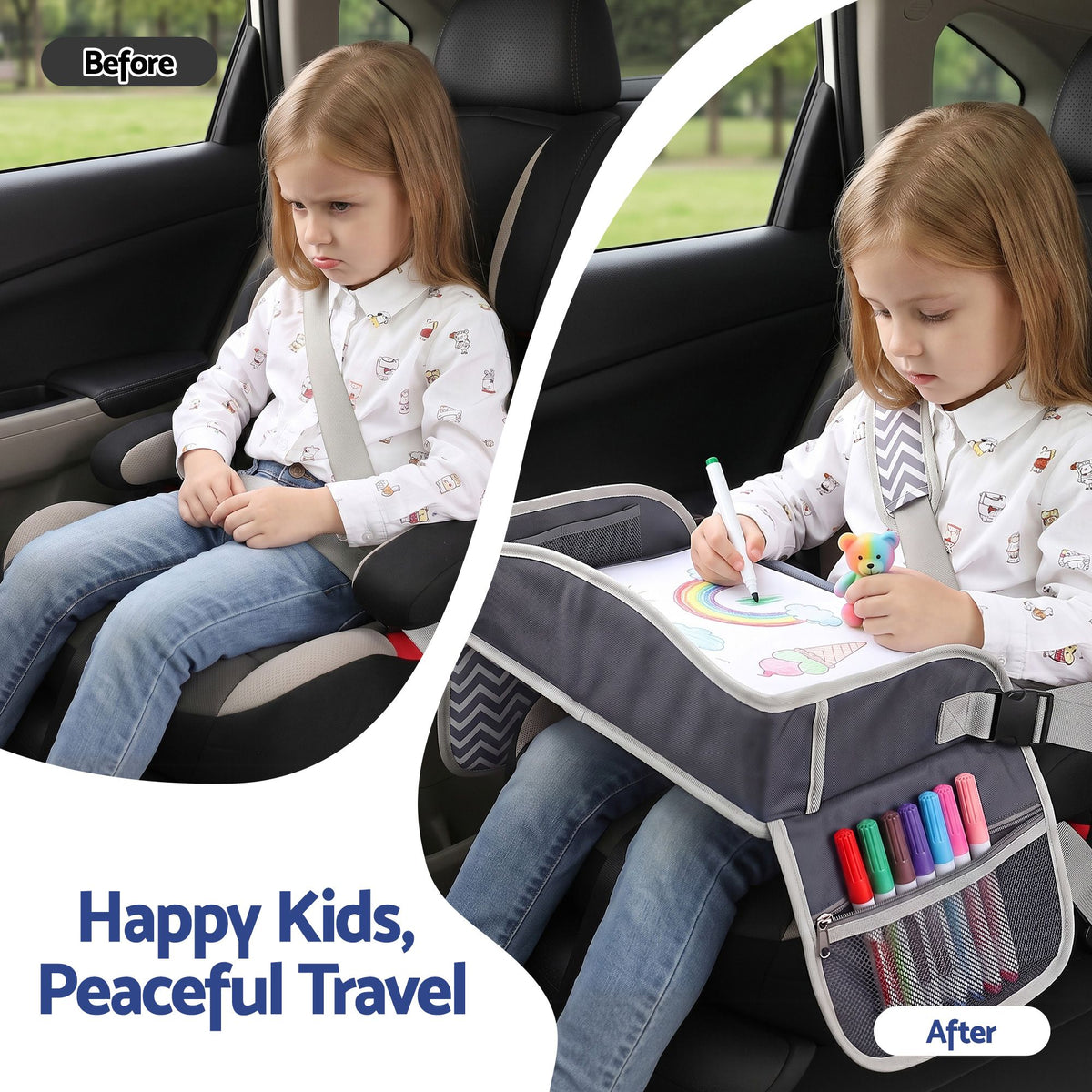 Kids Travel Tray Car Seat Lap Desk Portable Organiser for Car & Airplane - Grey - Baby & Kids > Kid's Furniture > Kid's Desks - Rivercity House & Home Co. (ABN 18 642 972 209) - Affordable Modern Furniture Australia