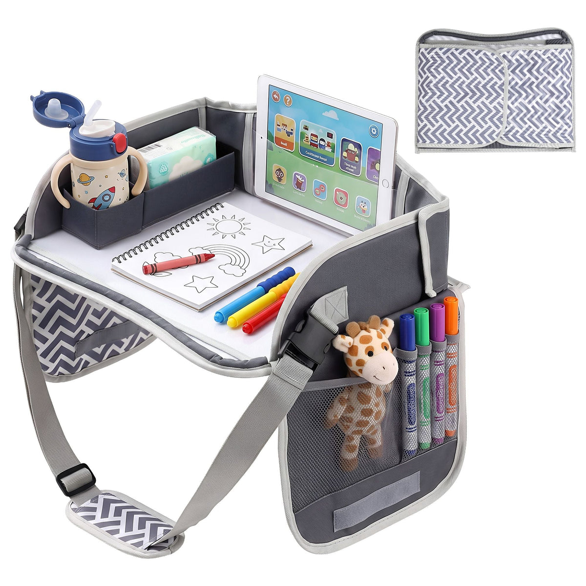 Kids Travel Tray Car Seat Lap Desk Portable Organiser for Car & Airplane - Grey - Baby & Kids > Kid's Furniture > Kid's Desks - Rivercity House & Home Co. (ABN 18 642 972 209) - Affordable Modern Furniture Australia