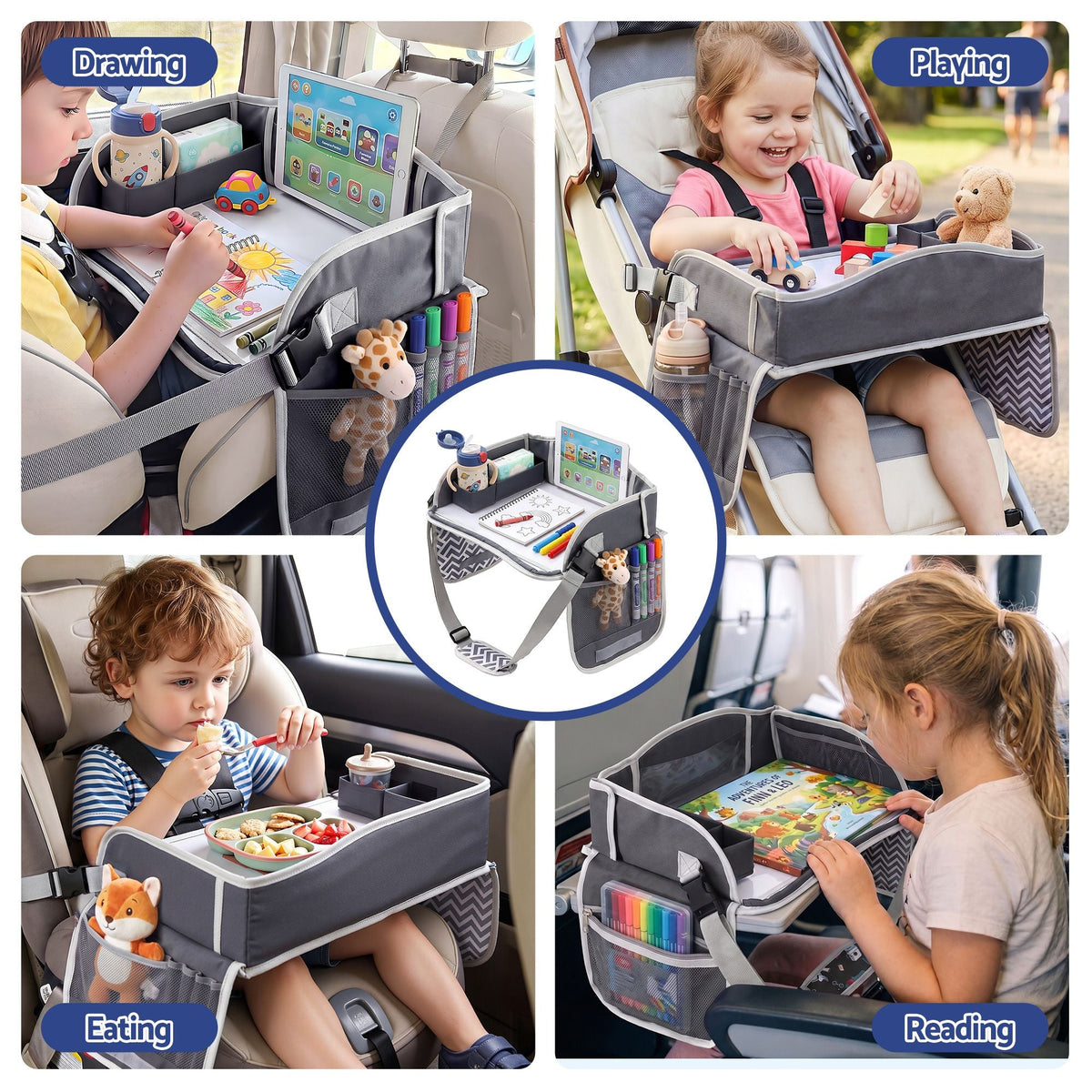 Kids Travel Tray Car Seat Lap Desk Portable Organiser for Car & Airplane - Grey - Baby & Kids > Kid's Furniture > Kid's Desks - Rivercity House & Home Co. (ABN 18 642 972 209) - Affordable Modern Furniture Australia