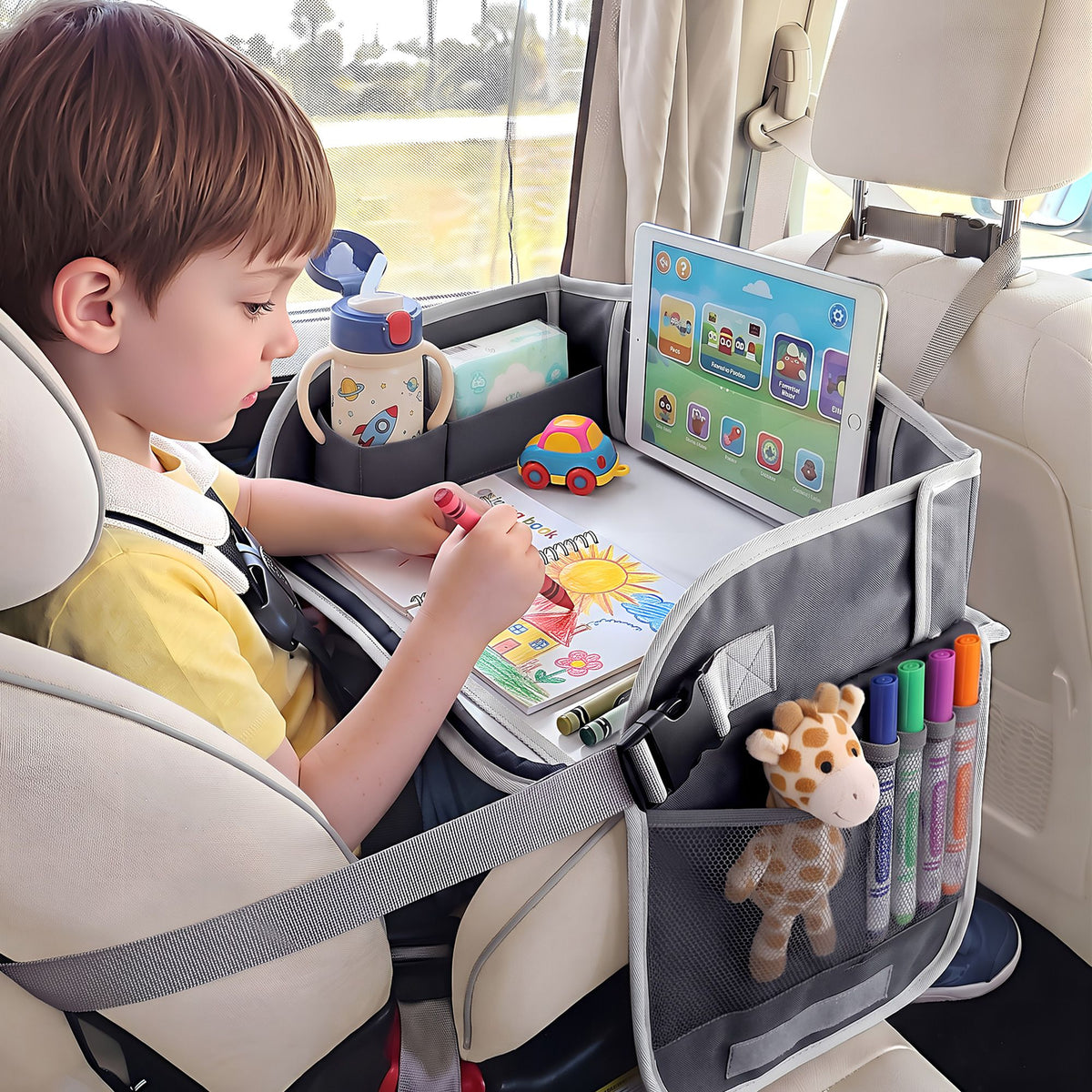 Kids Travel Tray Car Seat Lap Desk Portable Organiser for Car & Airplane - Grey - Baby & Kids > Kid's Furniture > Kid's Desks - Rivercity House & Home Co. (ABN 18 642 972 209) - Affordable Modern Furniture Australia