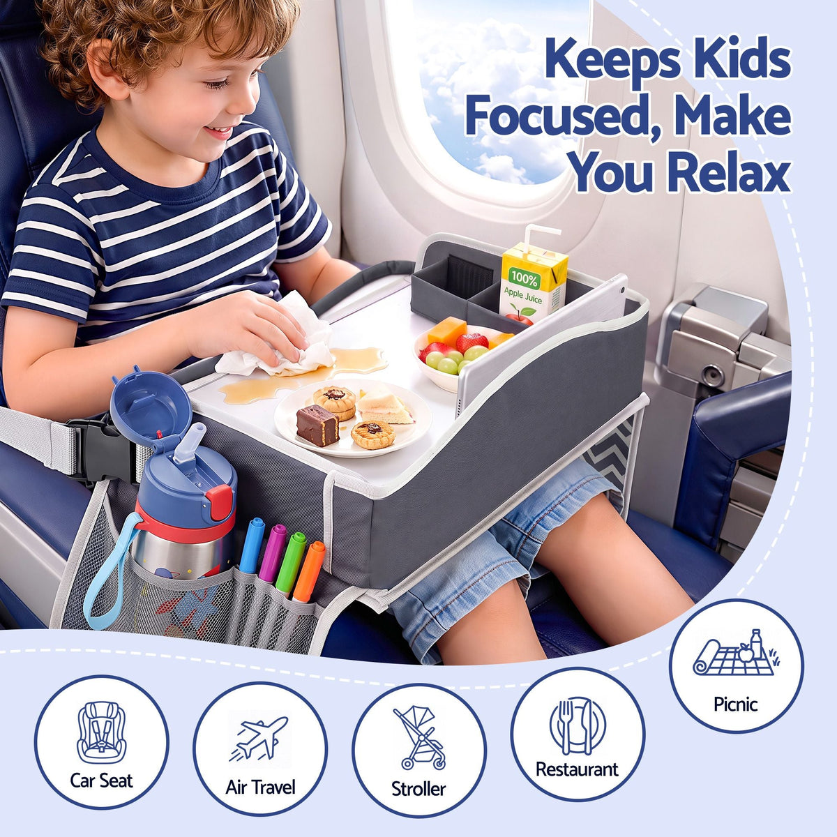 Kids Travel Tray Car Seat Lap Desk Portable Organiser for Car & Airplane - Grey - Baby & Kids > Kid's Furniture > Kid's Desks - Rivercity House & Home Co. (ABN 18 642 972 209) - Affordable Modern Furniture Australia