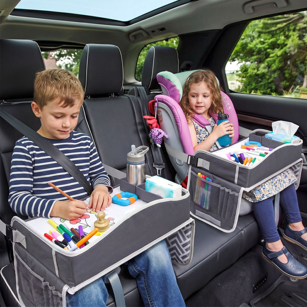 Kids Travel Tray Car Seat Lap Desk Portable Organiser for Car & Airplane - Grey - Baby & Kids > Kid's Furniture > Kid's Desks - Rivercity House & Home Co. (ABN 18 642 972 209) - Affordable Modern Furniture Australia