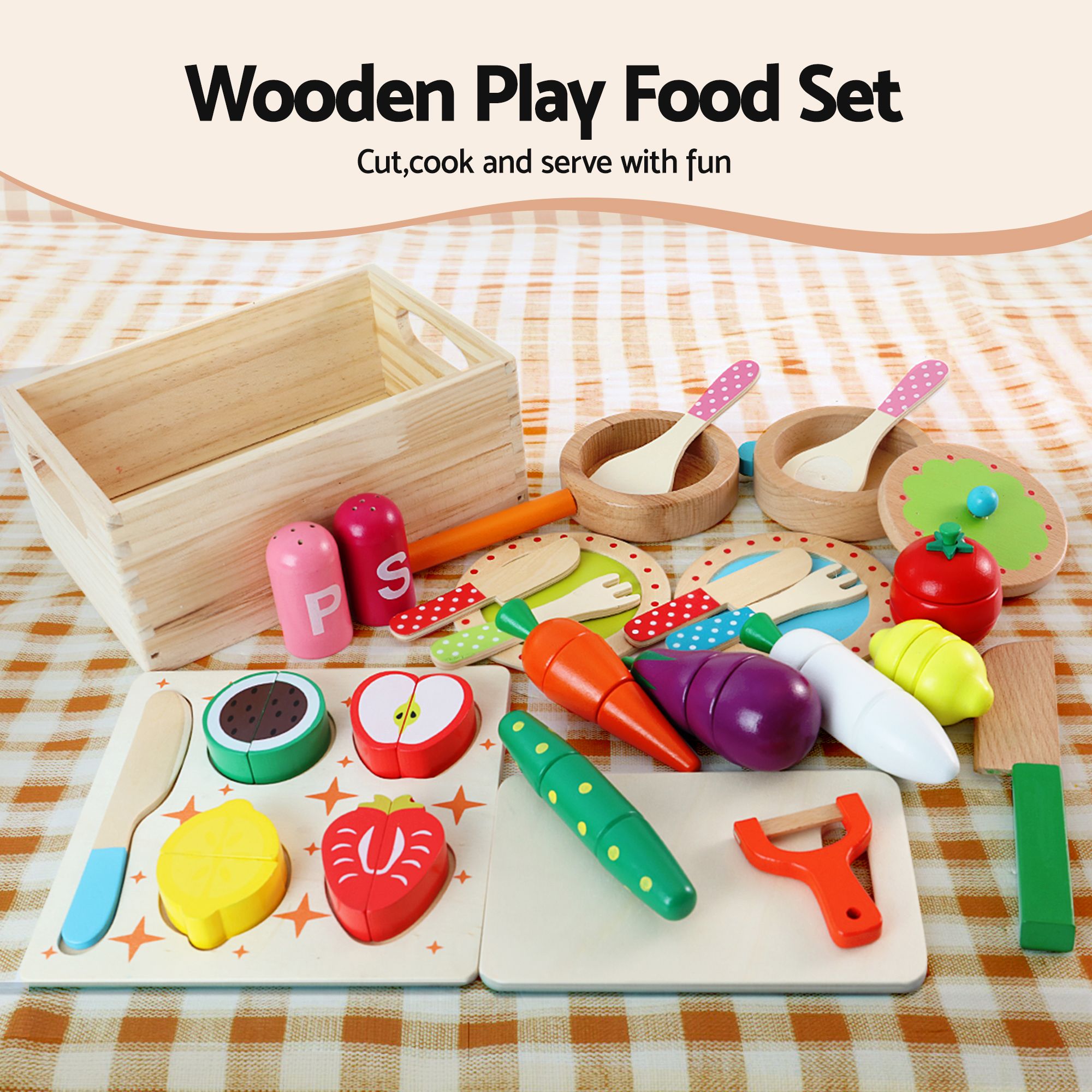 Kids Wooden Corner Kitchen Playset with 29-Piece Food Set - Black White - Baby & Kids > Baby & Kid's Toys > Pretend Play - Rivercity House & Home Co. (ABN 18 642 972 209) - Affordable Modern Furniture Australia
