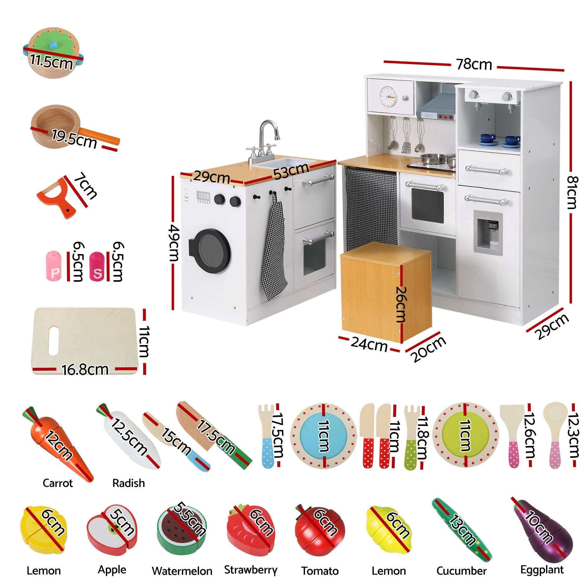 Kids Wooden Kitchen Playset 2-Piece with 29-Piece Food Set - Natural White - Baby & Kids > Baby & Kid's Toys > Pretend Play - Rivercity House & Home Co. (ABN 18 642 972 209) - Affordable Modern Furniture Australia