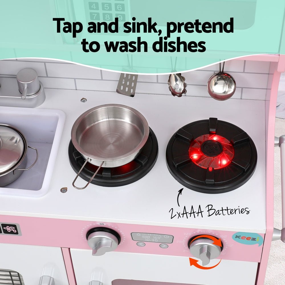 Kids Wooden Pretend Kitchen Play Set Cooking Toys Pot Ice Cup Oven Blackboard 80CM Pink - Baby & Kids > Toys - Rivercity House & Home Co. (ABN 18 642 972 209) - Affordable Modern Furniture Australia