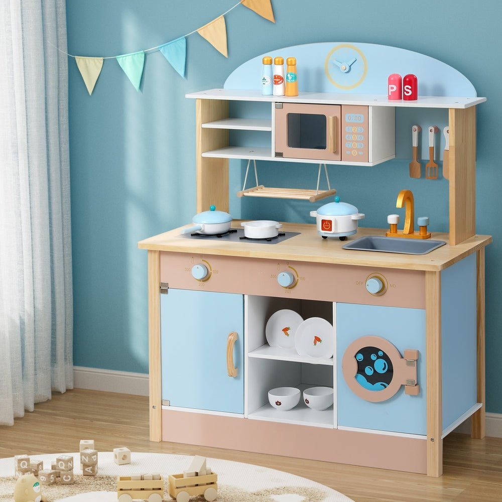 Kids Wooden Pretend Kitchen Play Sets Cooking Toys Pot Pan Bowls Oven Dishwasher 80CM Blue - Baby & Kids > Toys - Rivercity House & Home Co. (ABN 18 642 972 209) - Affordable Modern Furniture Australia