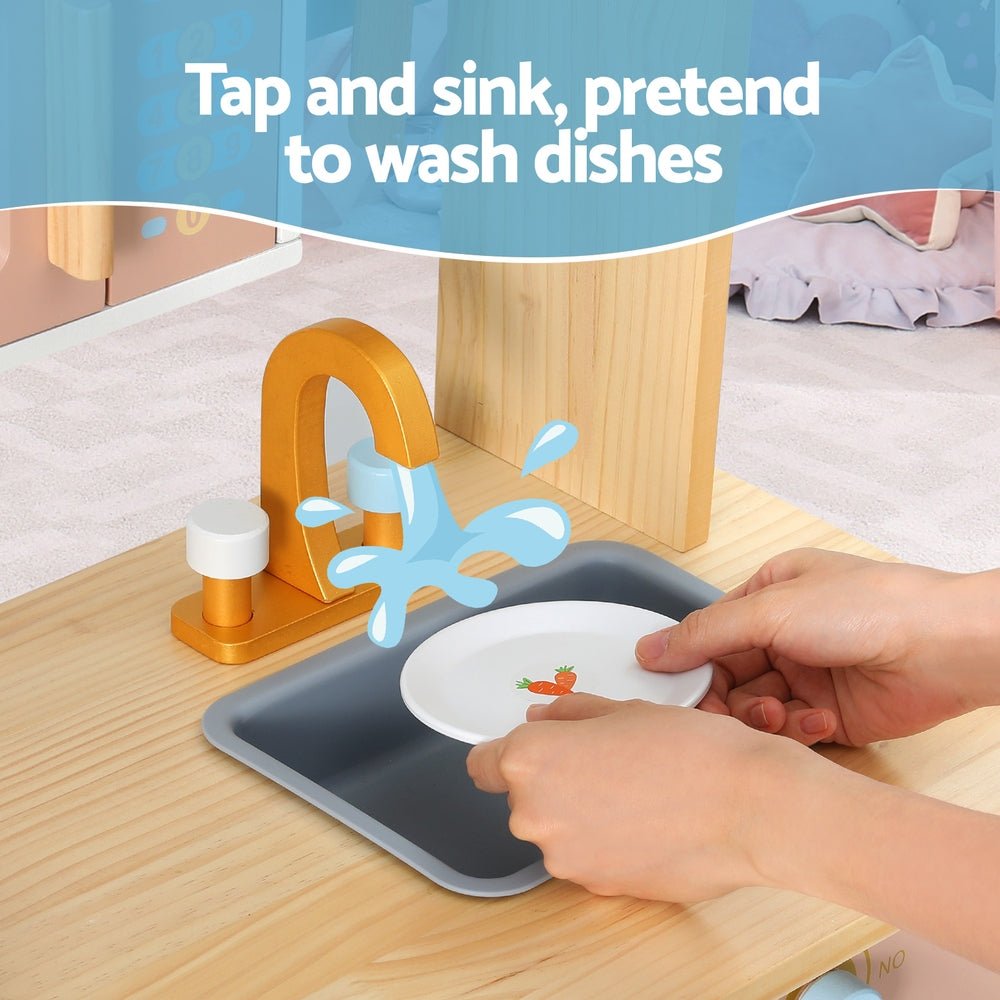 Kids Wooden Pretend Kitchen Play Sets Cooking Toys Pot Pan Bowls Oven Dishwasher 80CM Blue - Baby & Kids > Toys - Rivercity House & Home Co. (ABN 18 642 972 209) - Affordable Modern Furniture Australia