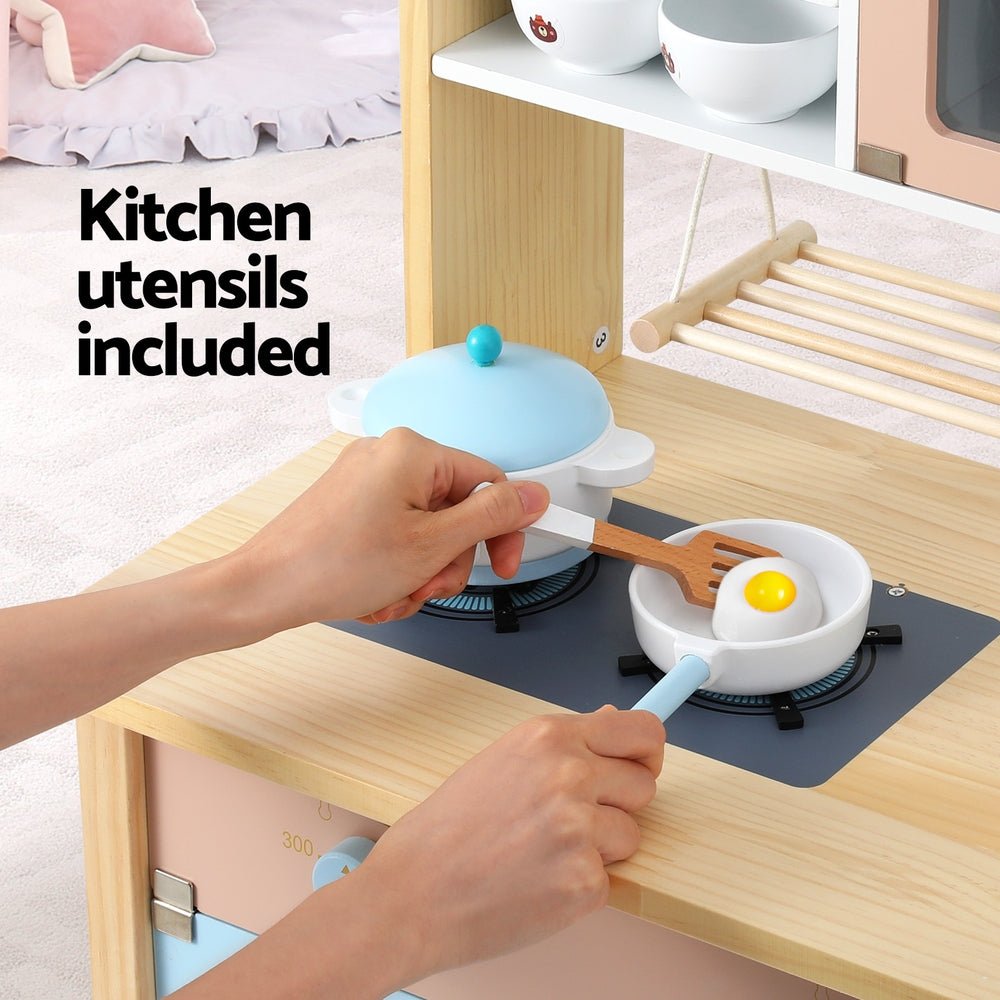 Kids Wooden Pretend Kitchen Play Sets Cooking Toys Pot Pan Bowls Oven Dishwasher 80CM Blue - Baby & Kids > Toys - Rivercity House & Home Co. (ABN 18 642 972 209) - Affordable Modern Furniture Australia