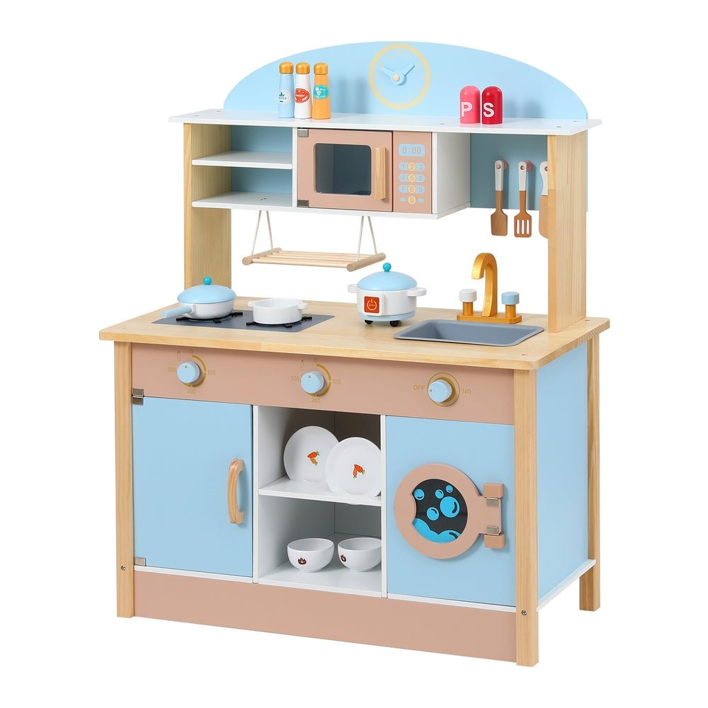 Kids Wooden Pretend Kitchen Play Sets Cooking Toys Pot Pan Bowls Oven Dishwasher 80CM Blue - Baby & Kids > Toys - Rivercity House & Home Co. (ABN 18 642 972 209) - Affordable Modern Furniture Australia