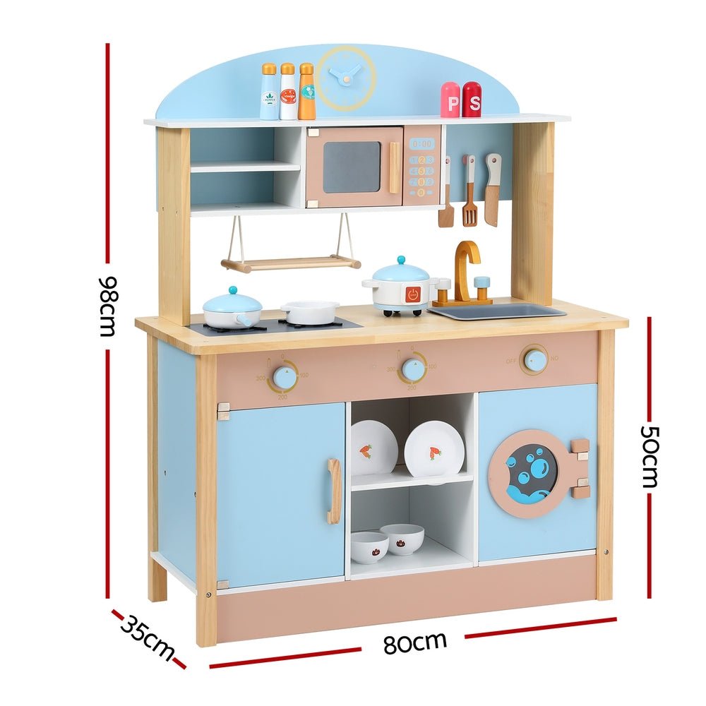 Kids Wooden Pretend Kitchen Play Sets Cooking Toys Pot Pan Bowls Oven Dishwasher 80CM Blue - Baby & Kids > Toys - Rivercity House & Home Co. (ABN 18 642 972 209) - Affordable Modern Furniture Australia
