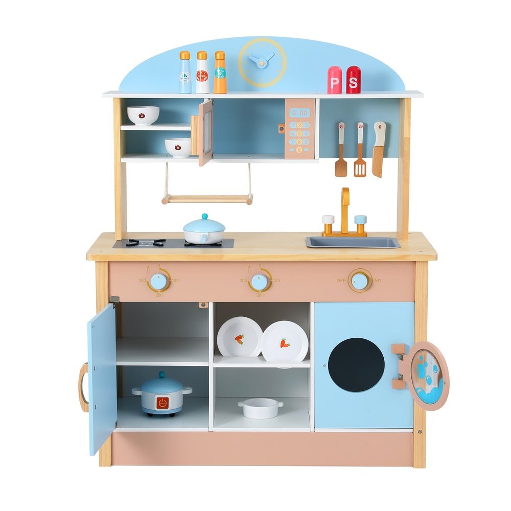 Kids Wooden Pretend Kitchen Play Sets Cooking Toys Pot Pan Bowls Oven Dishwasher 80CM Blue - Baby & Kids > Toys - Rivercity House & Home Co. (ABN 18 642 972 209) - Affordable Modern Furniture Australia