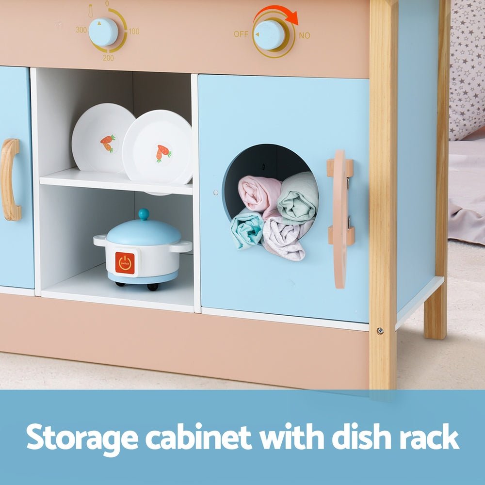 Kids Wooden Pretend Kitchen Play Sets Cooking Toys Pot Pan Bowls Oven Dishwasher 80CM Blue - Baby & Kids > Toys - Rivercity House & Home Co. (ABN 18 642 972 209) - Affordable Modern Furniture Australia