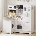 Kids Wooden Toy Kitchen with 29-Piece Wooden Play Food and Cookware Set - White and Natural