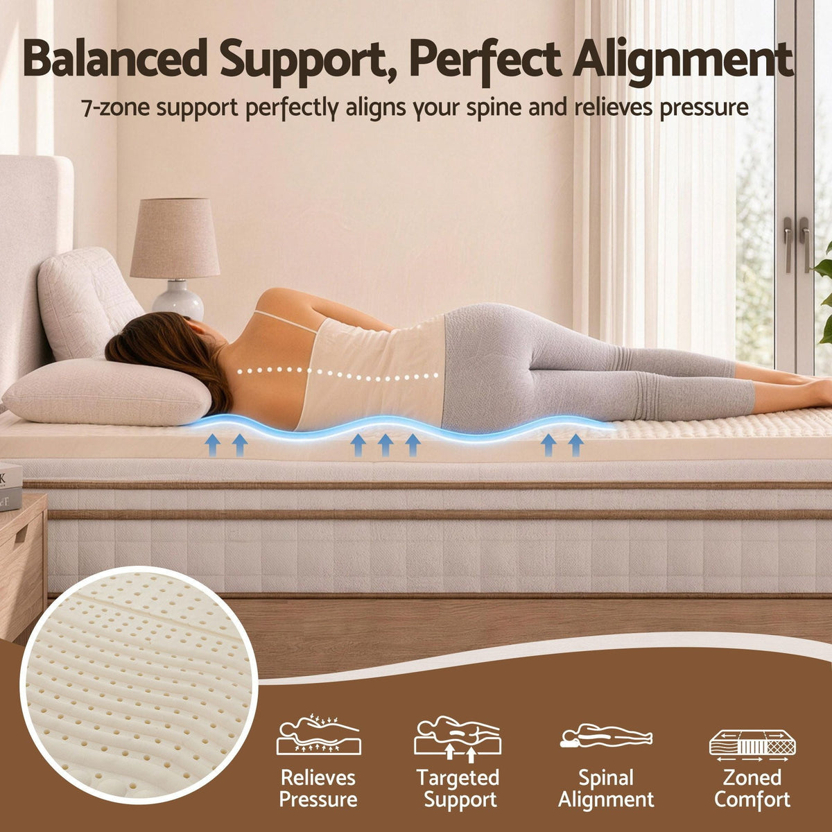 King 7-Zone Natural Latex Mattress Topper 5cm Breathable - Furniture > Mattresses > Mattress Toppers - Rivercity House & Home Co. (ABN 18 642 972 209) - Affordable Modern Furniture Australia